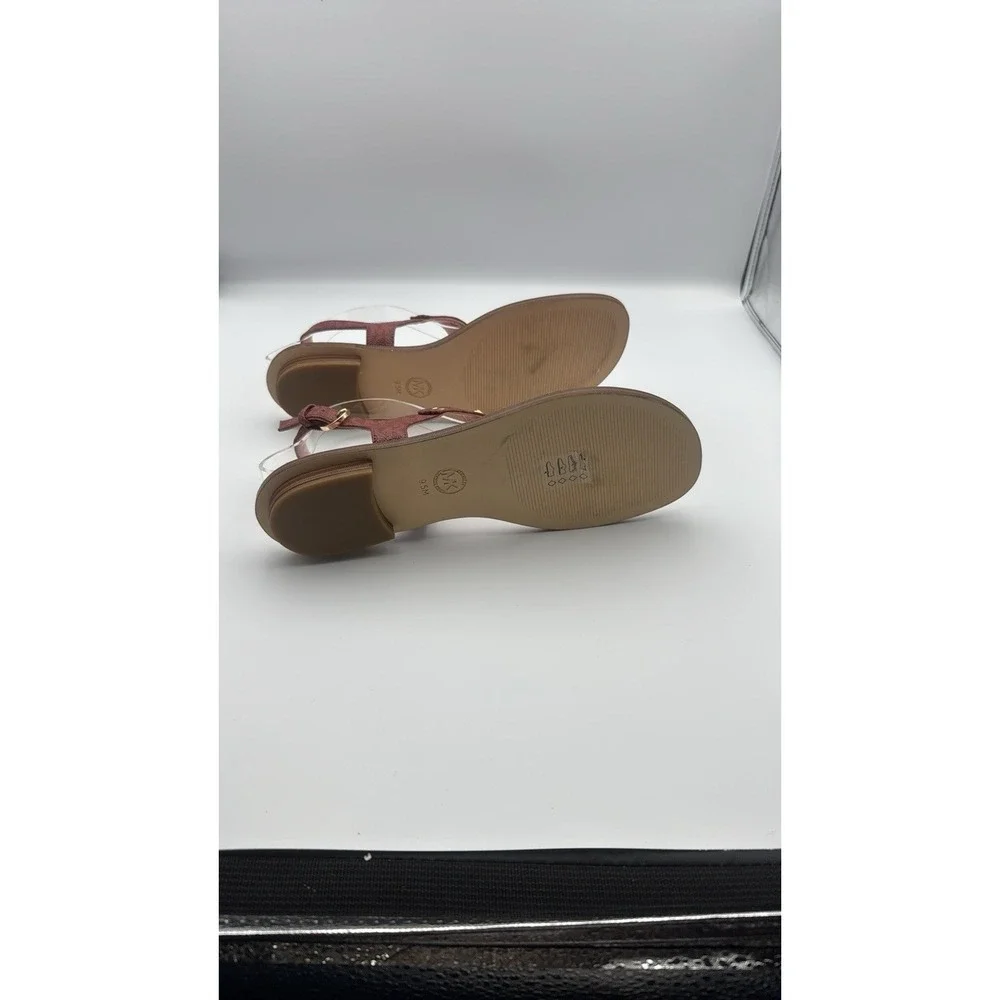 Michael‎ Kors Women's Sandals Size 9.5 Pink Gold T-Strap Slip On Summer Shoes